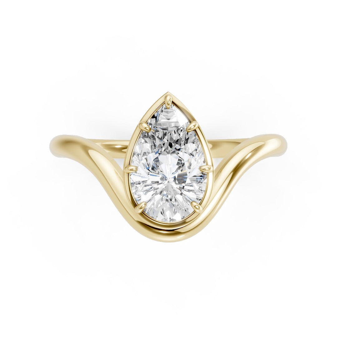 Lotus Pear Cut Diamond Solitair Bypass Ring