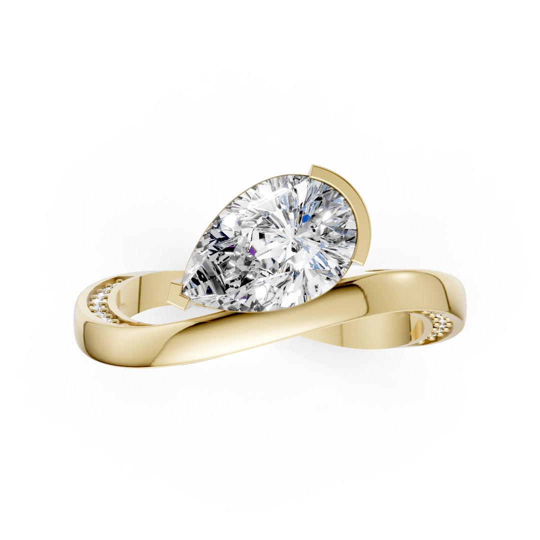 East-West Pear Cut Lab Grown Diamond Bypass Ring with Pave Twist ring