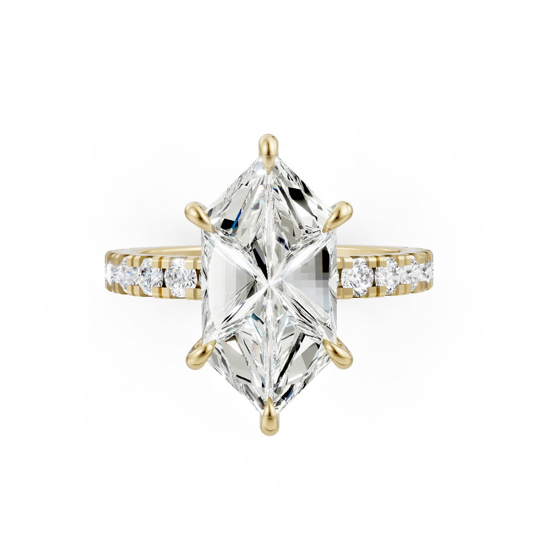 Dutch Marquise Cut Lab Grown Diamond Six Prong Setting Pave Engagement Ring