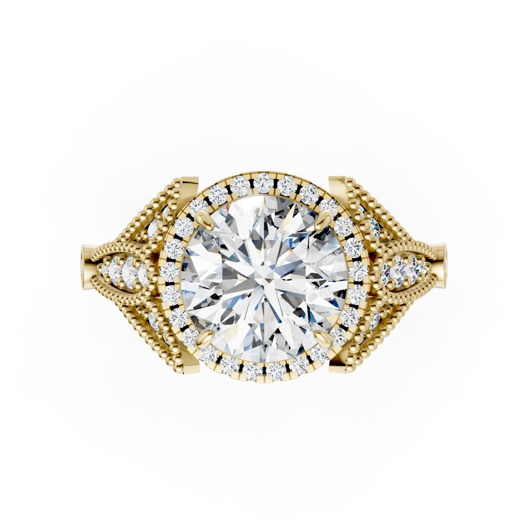 Vintage Inspired Round Cut Lab Diamond Milgrain Halo Wedding Ring