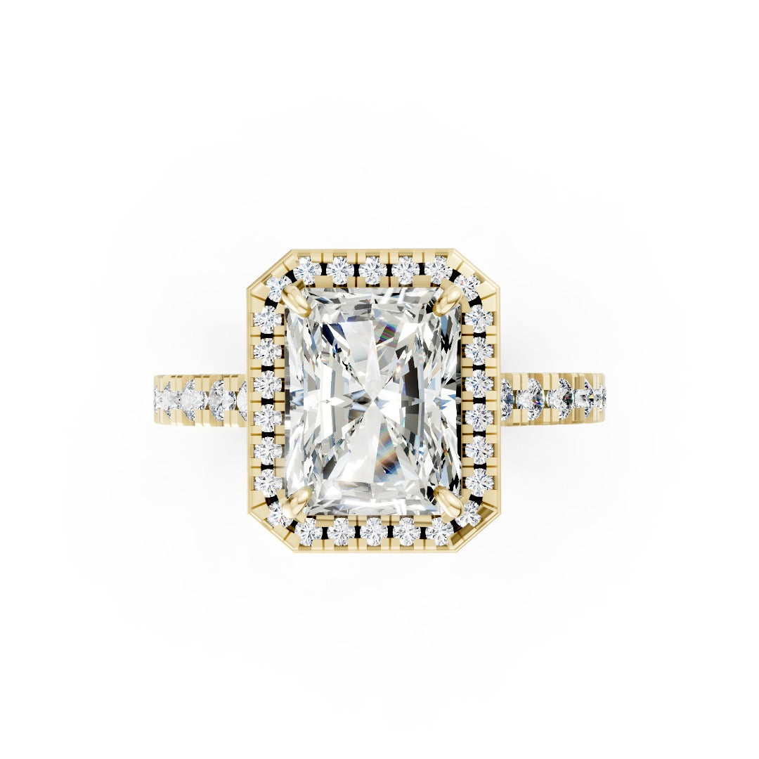 Radiant Cut Lab Grown Diamond Halo with Pave Cathedral Shank