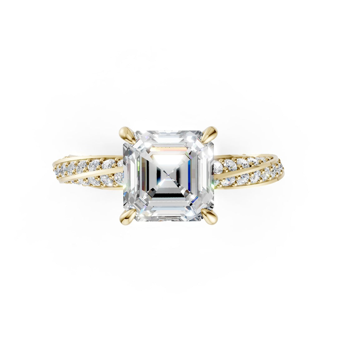 Hidden Halo Asscher Cut With Double Row Twisted Ring