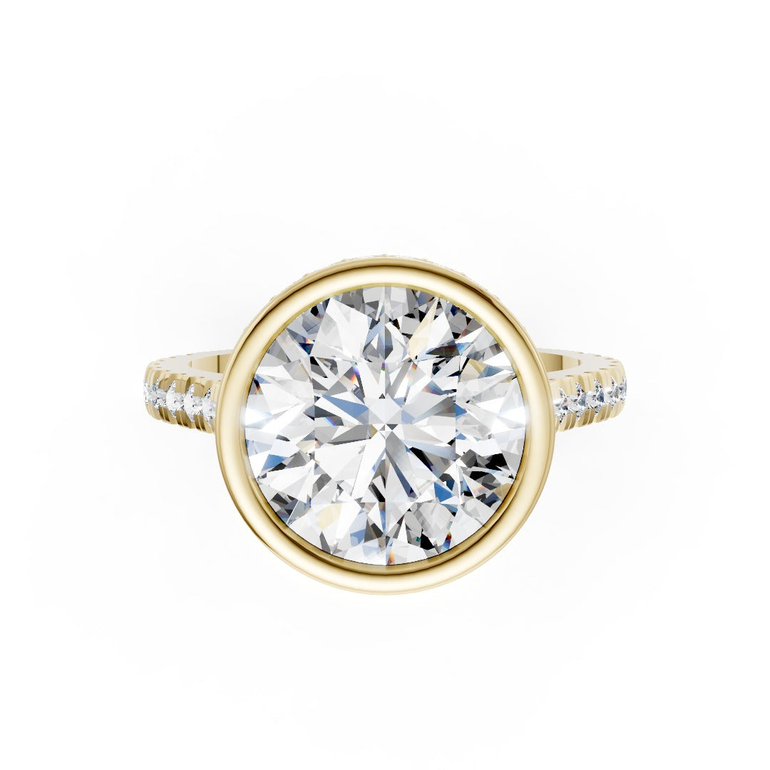 Round Brilliant Diamond Bezel Engagement Ring with Hidden Halo Diamond