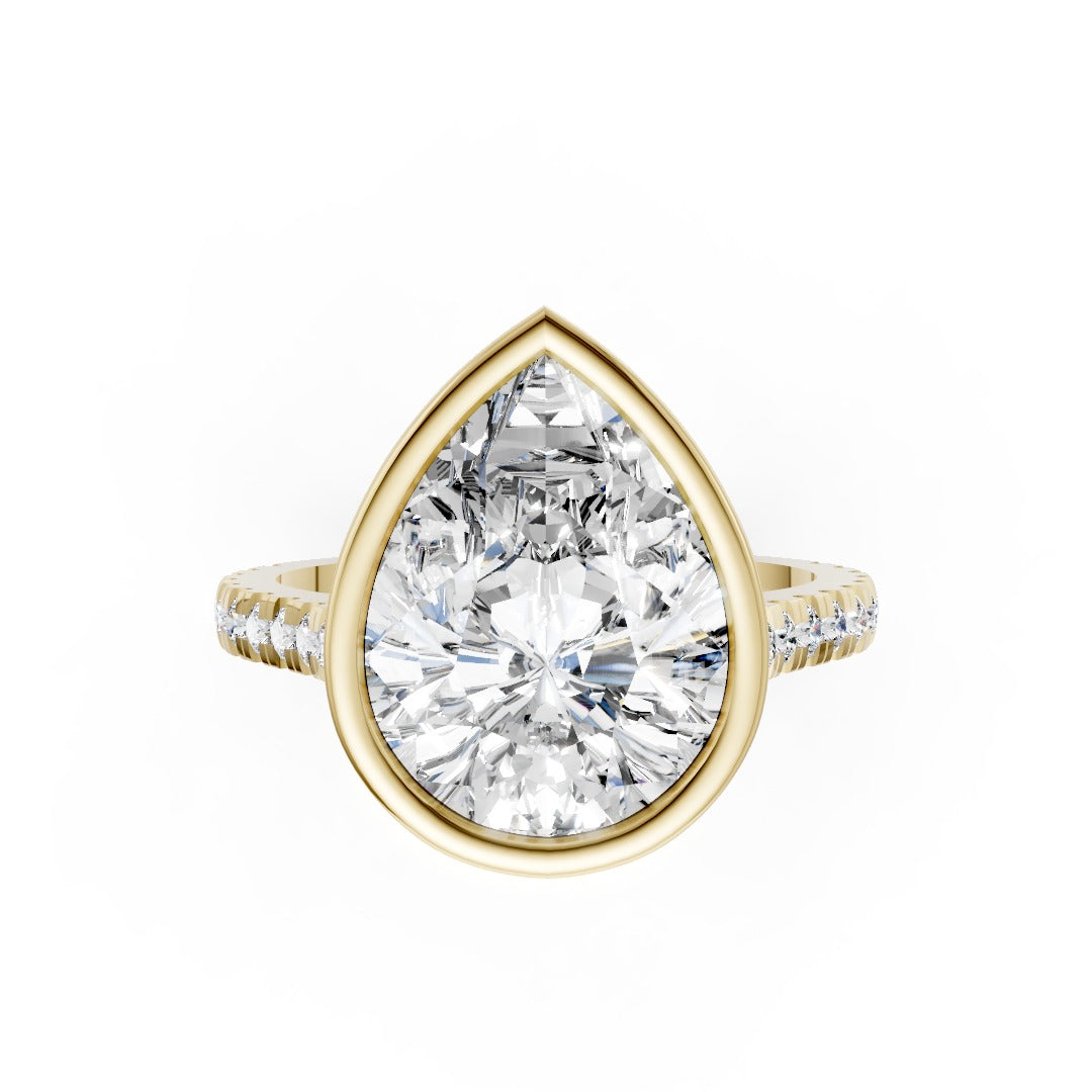 Pear Brilliant Diamond Bezel Engagement Ring with Hidden Halo Diamond