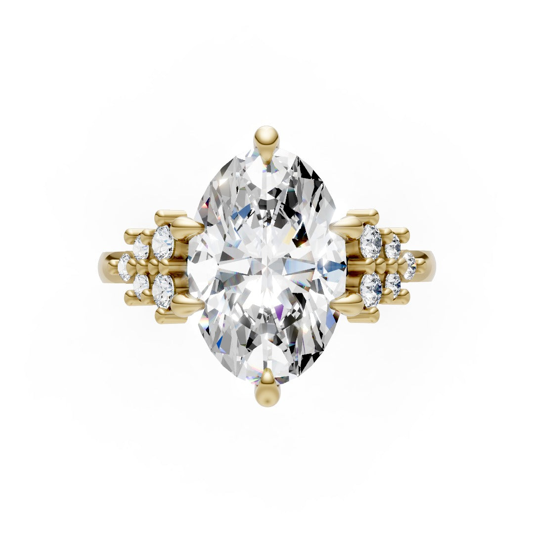 Oval Cut Lab Diamond Cluster Pave Engagement Ring