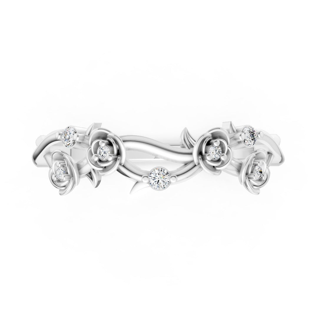 Twisted Floral Round Cut Diamond Wedding Band