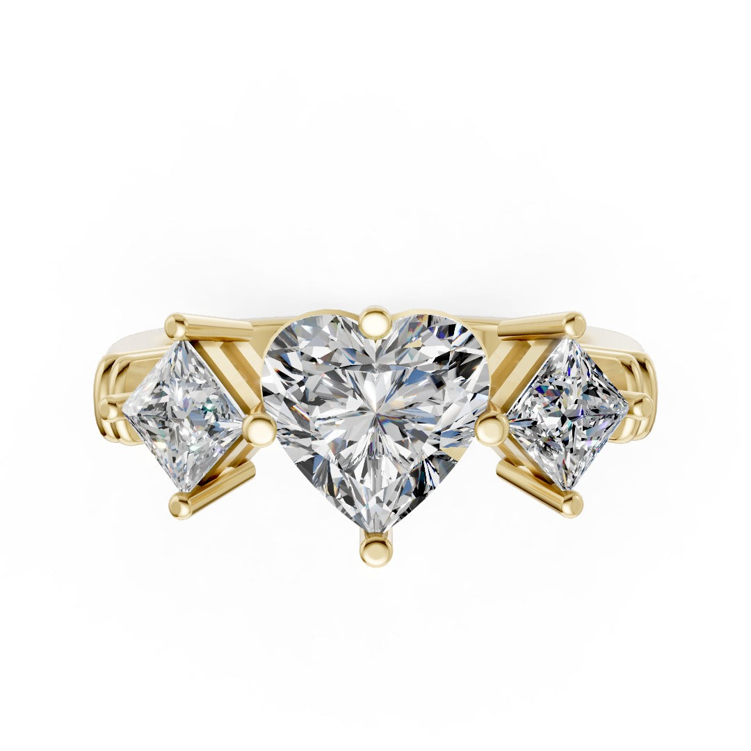 Heart Cut and Princess Cut Diamond Three-Stone Ring