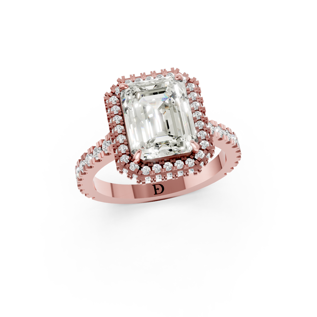 Emerald Diamond Halo Pave Set Ring