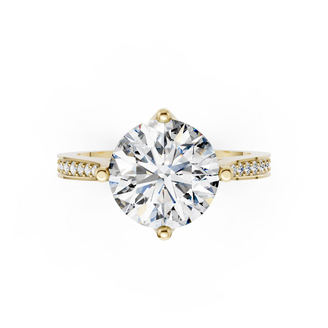 Elegant Round Cut Diamond Ring With Delicate Pavé Band