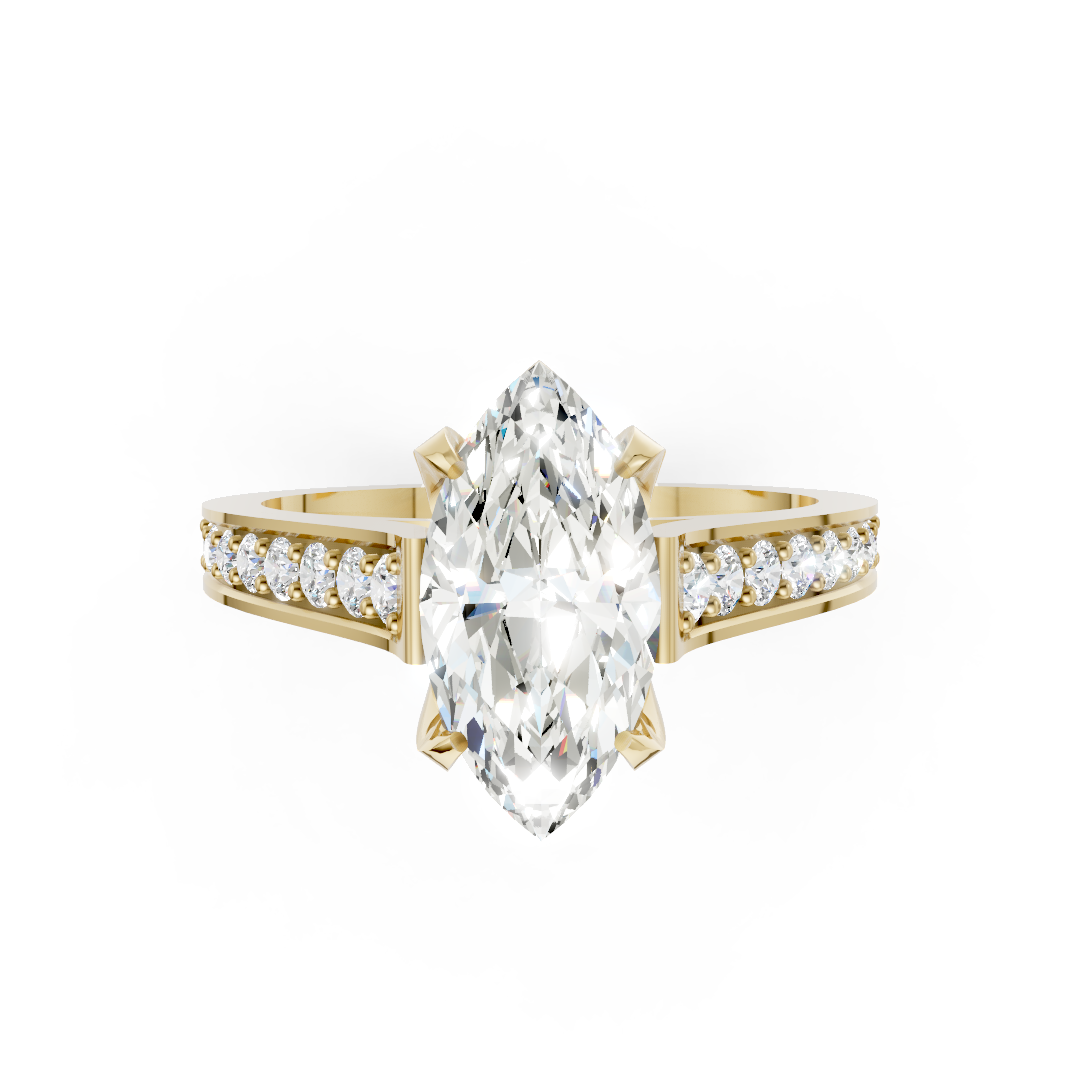 Marquise Cut Diamond with Pavé Bridge Hidden Halo Ring