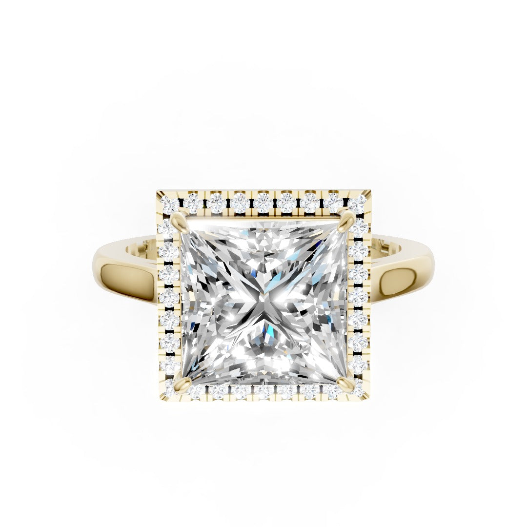Princess Brilliant Cut Halo Diamond Cathedral Shank Ring