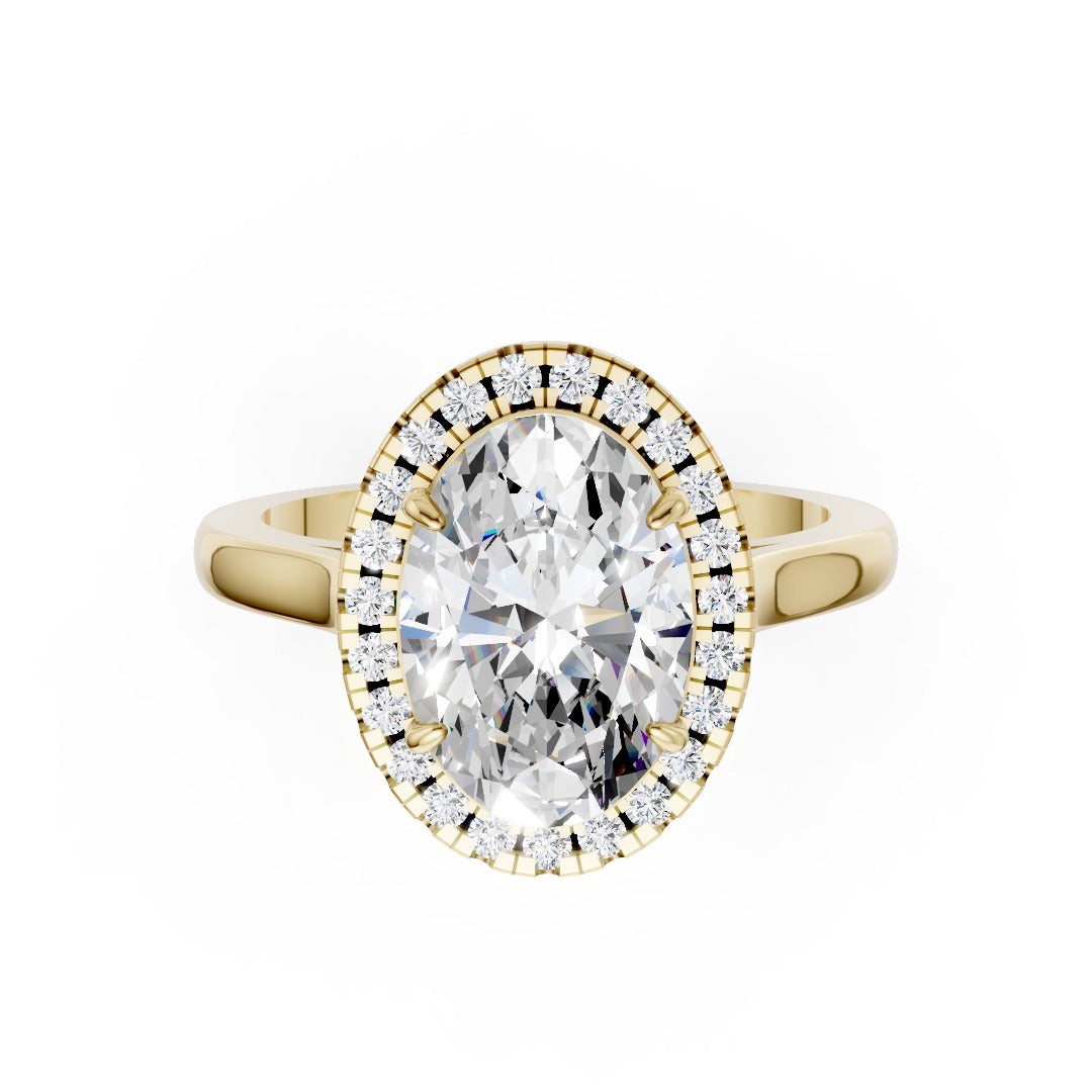 Oval Brilliant Cut Halo Diamond Cathedral Shank Ring