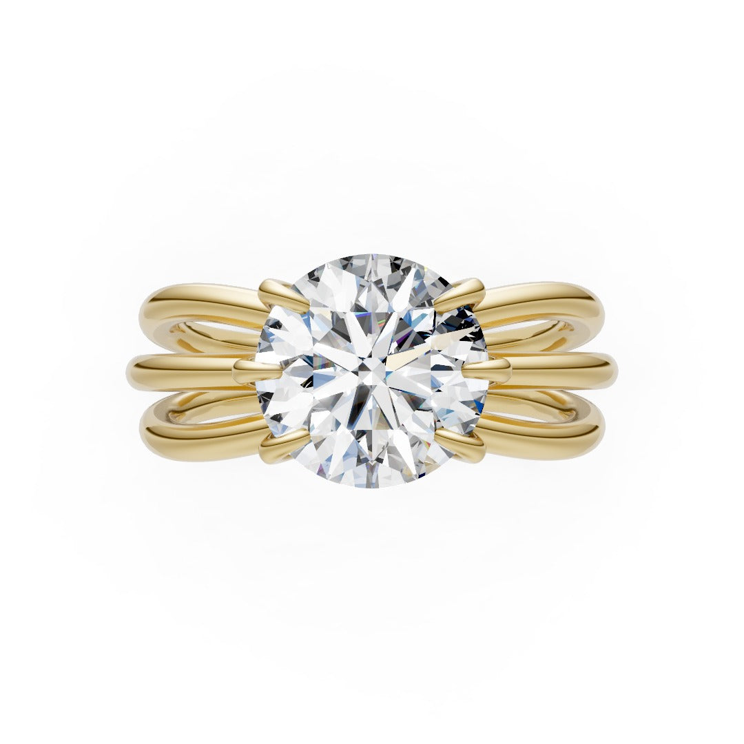Round Lab Grown Diamond Floral Engagement Ring with Triple Band