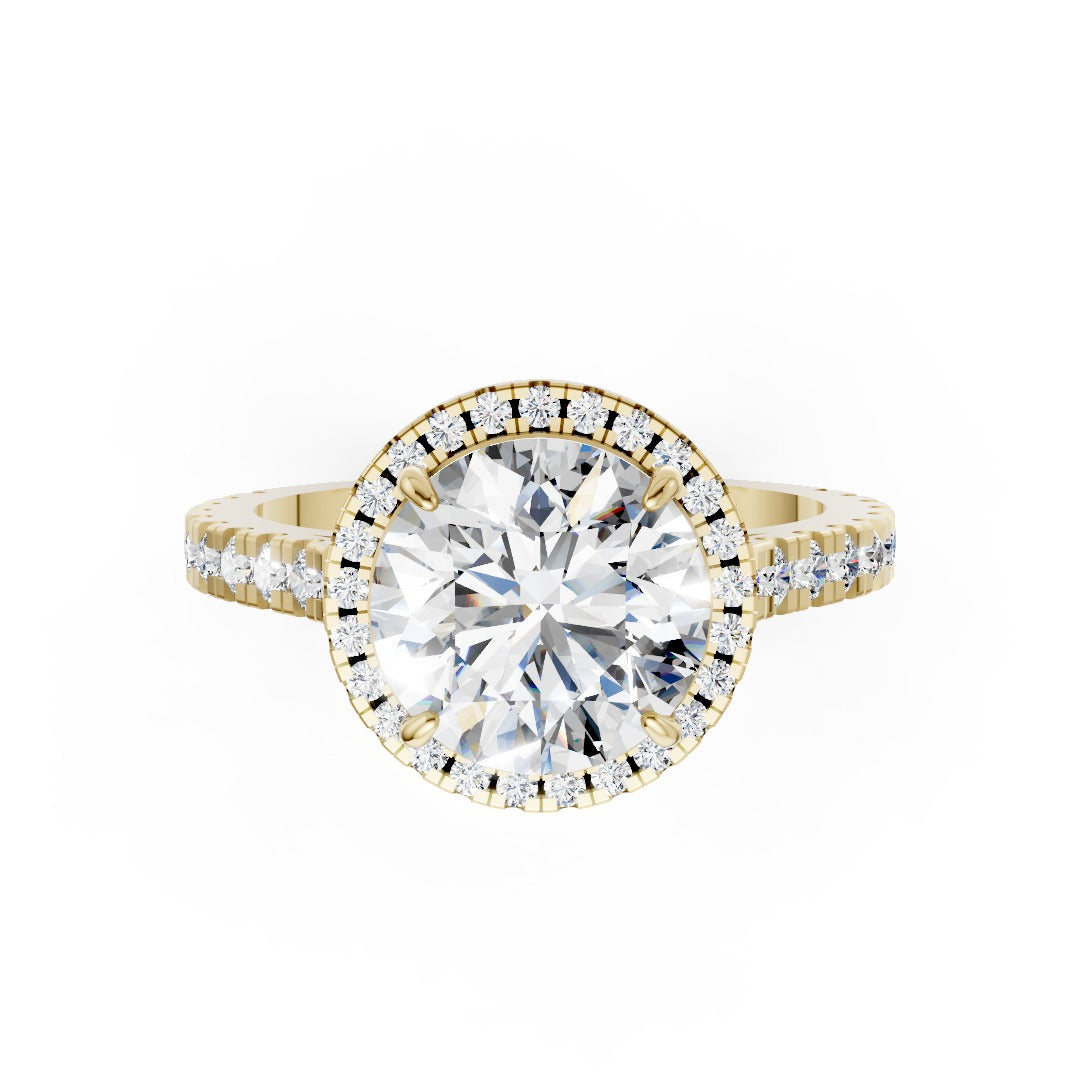 Round Cut Diamond Floating Halo with Pavé Ring
