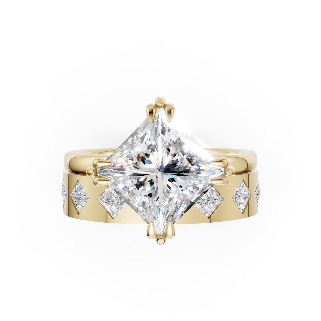 Princess Cut Bridal Set Ring With Diamond Flush Set Wedding Band