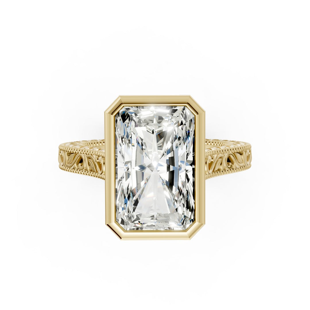Radiant Cut Bezel Set Filigree Engagement Ring