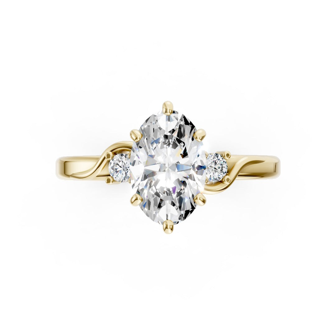 Oval Diamond Bypass Engagement Ring with Round Side Stones