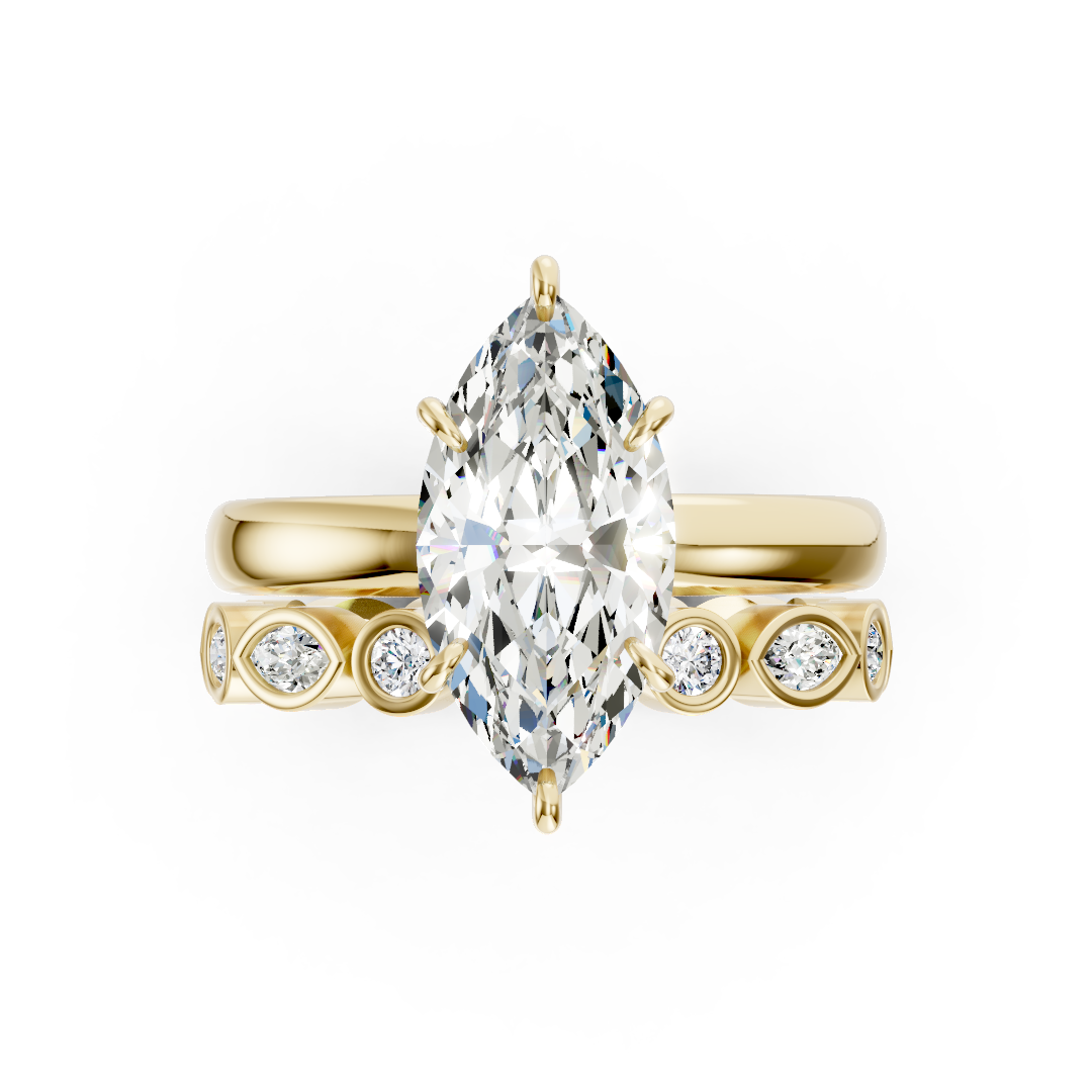 Marquise Cut Solitaire and Alternating Bezel Diamond Ring Set