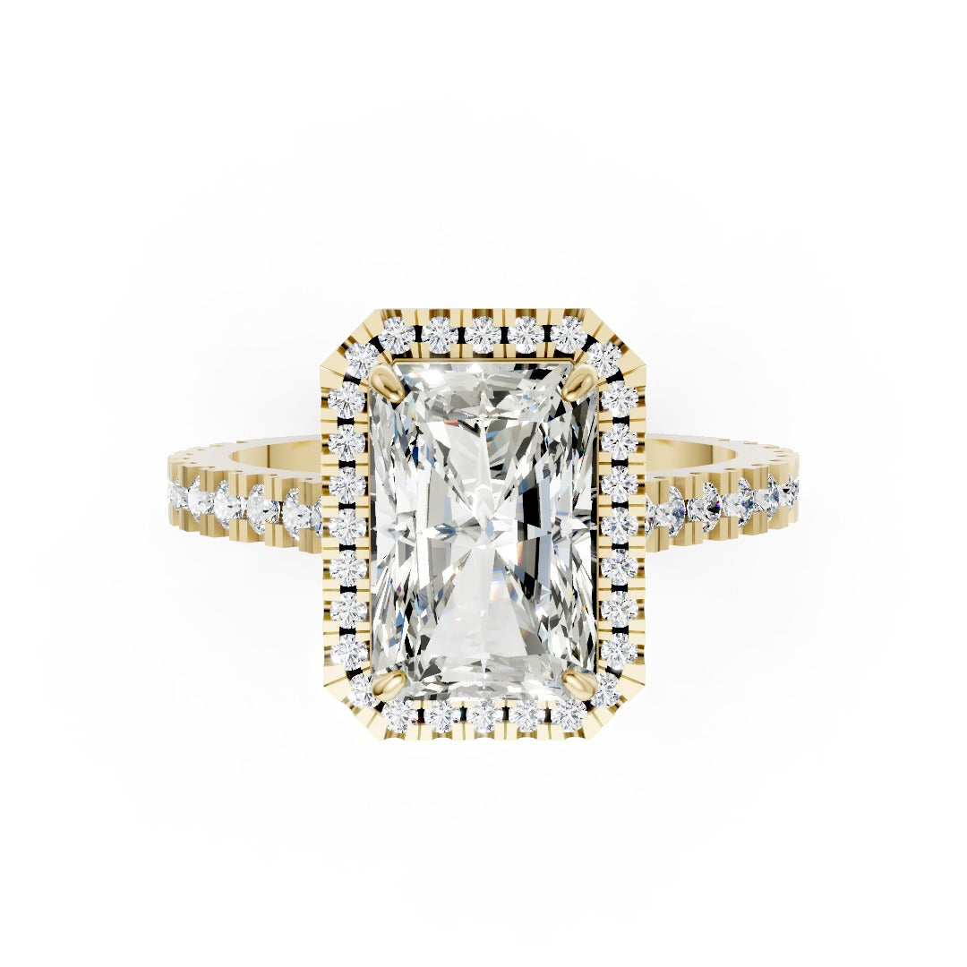 Radiant Cut Diamond Floating Halo with Pavé Ring