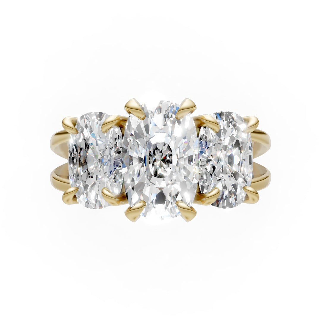 Cushion Lab Diamond Pave Split Shank With Three Stone Ring