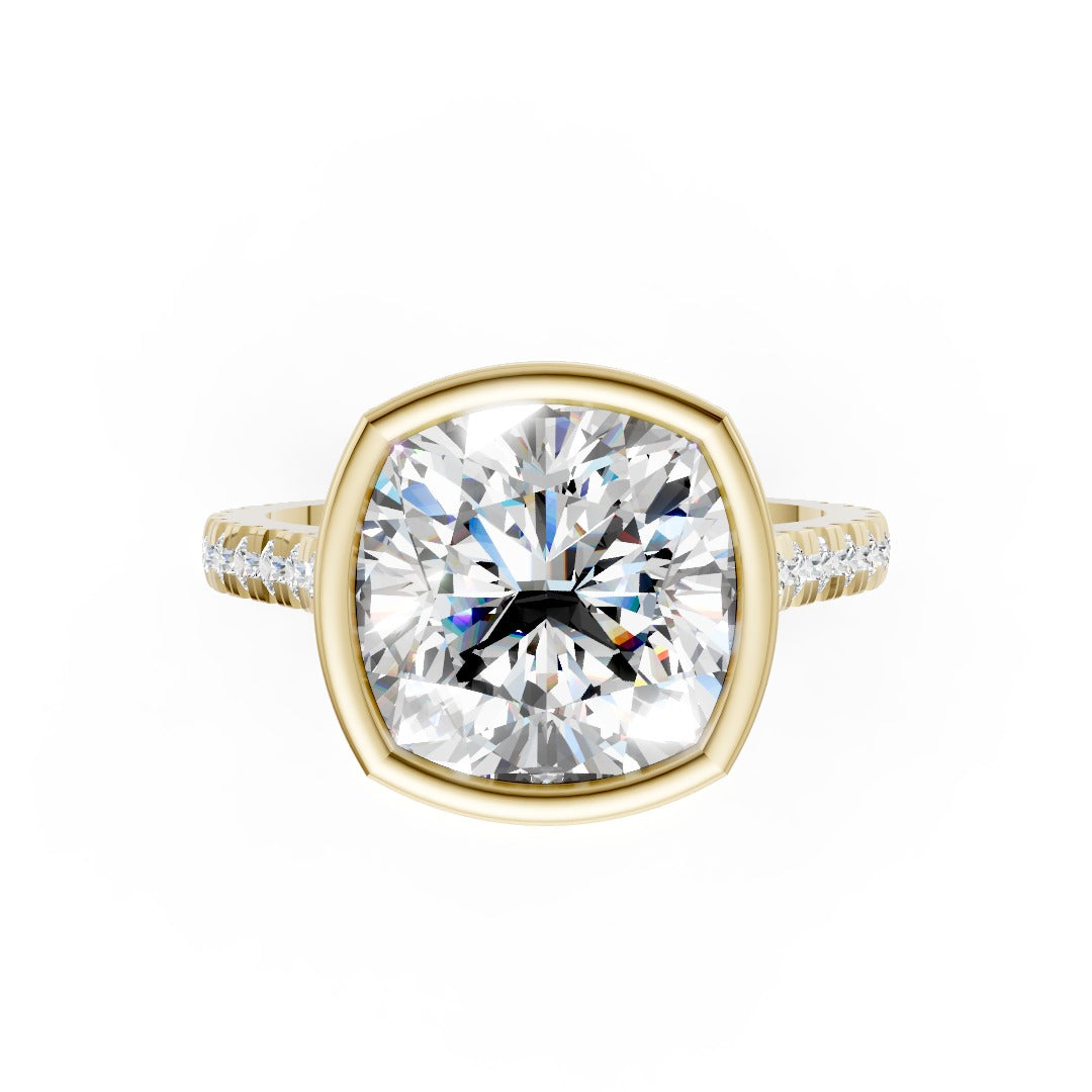 Cushion Brilliant Diamond Bezel Engagement Ring with Hidden Halo Diamond