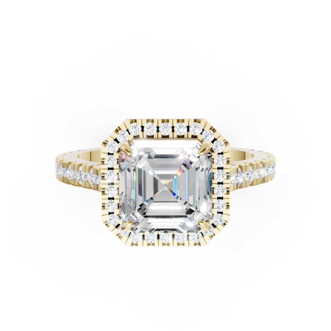 Asscher Cut Diamond Floating Halo with Pavé Ring
