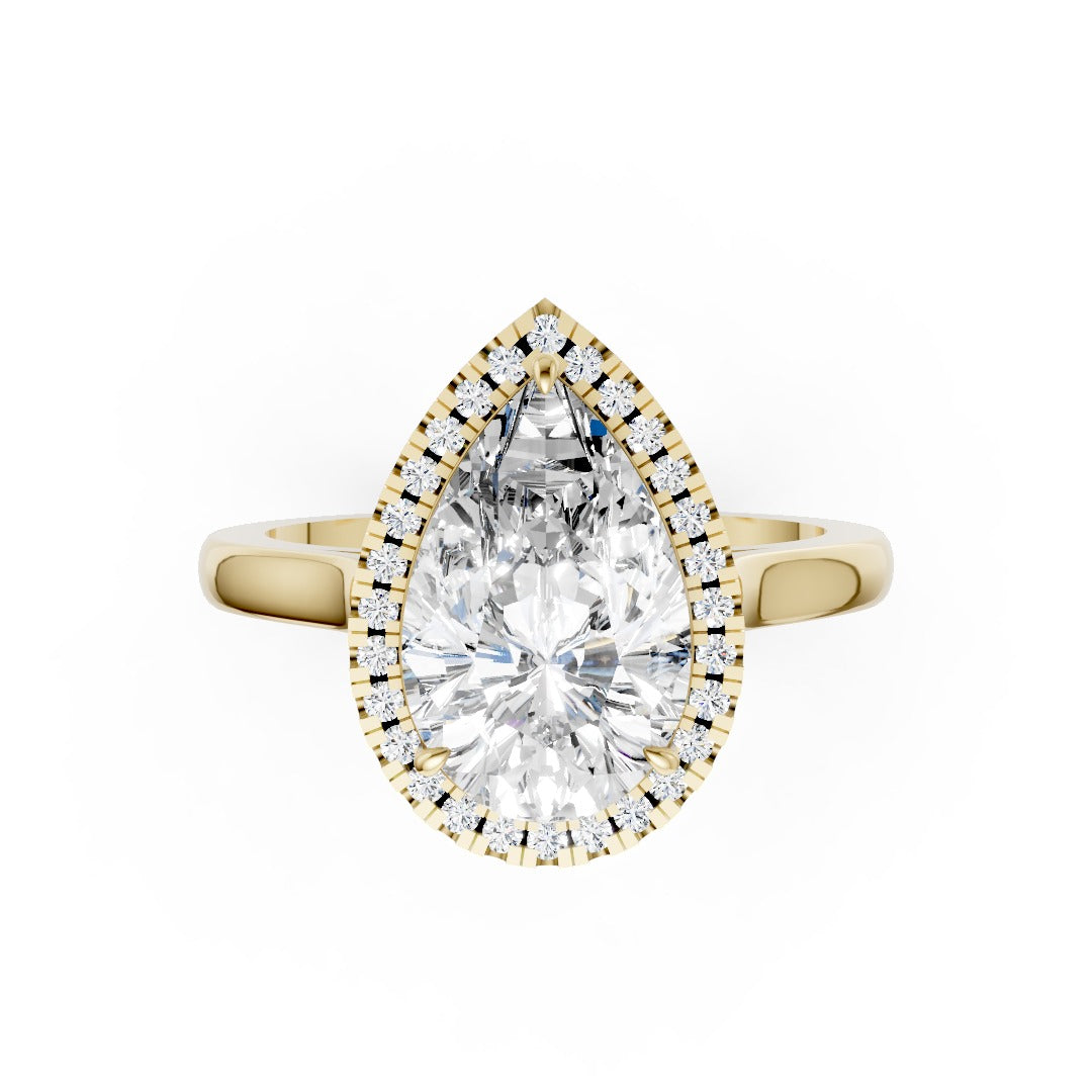 Pear Brilliant Cut Halo Diamond Cathedral Shank Ring
