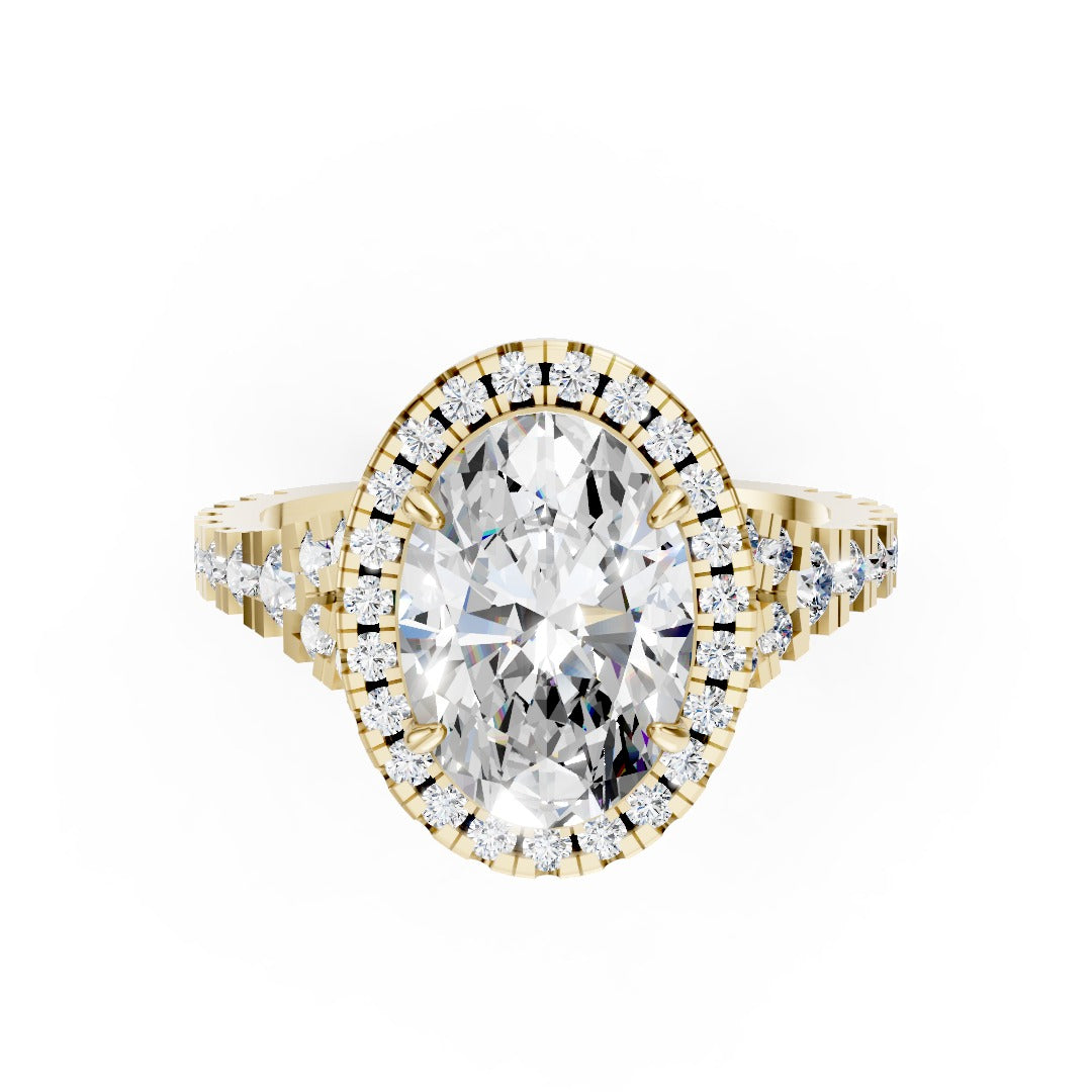 Oval Cut Halo & V-Split Shank Pavé Diamond Ring