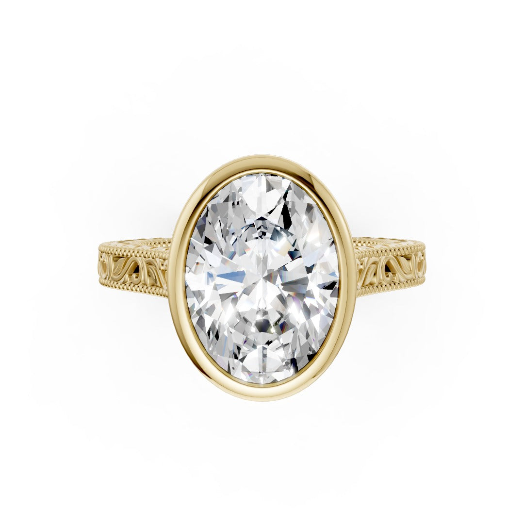 Oval Cut Bezel Set Filigree Engagement Ring
