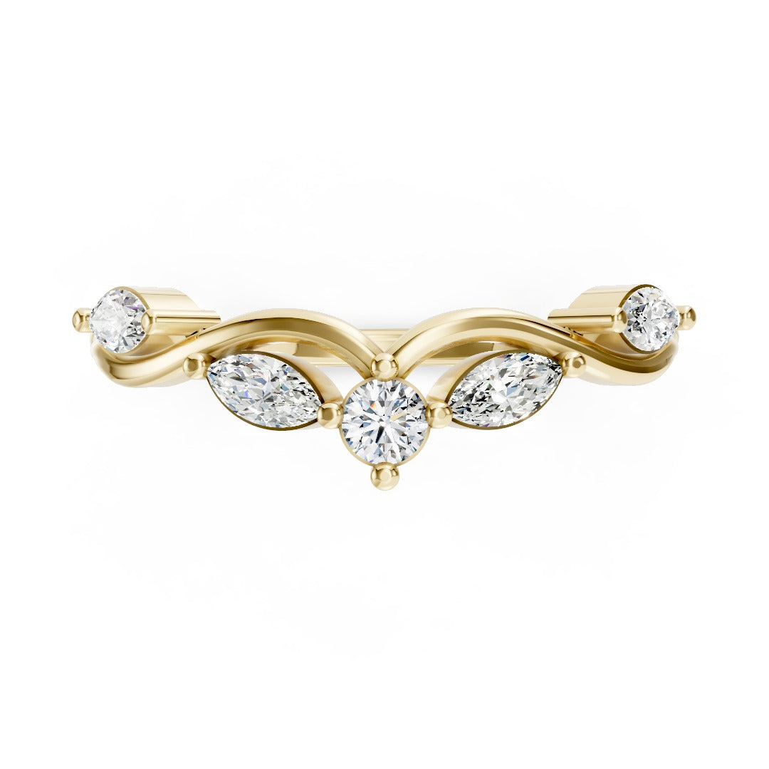 Twisted Leaf Round & Marquise Diamond Wedding Band