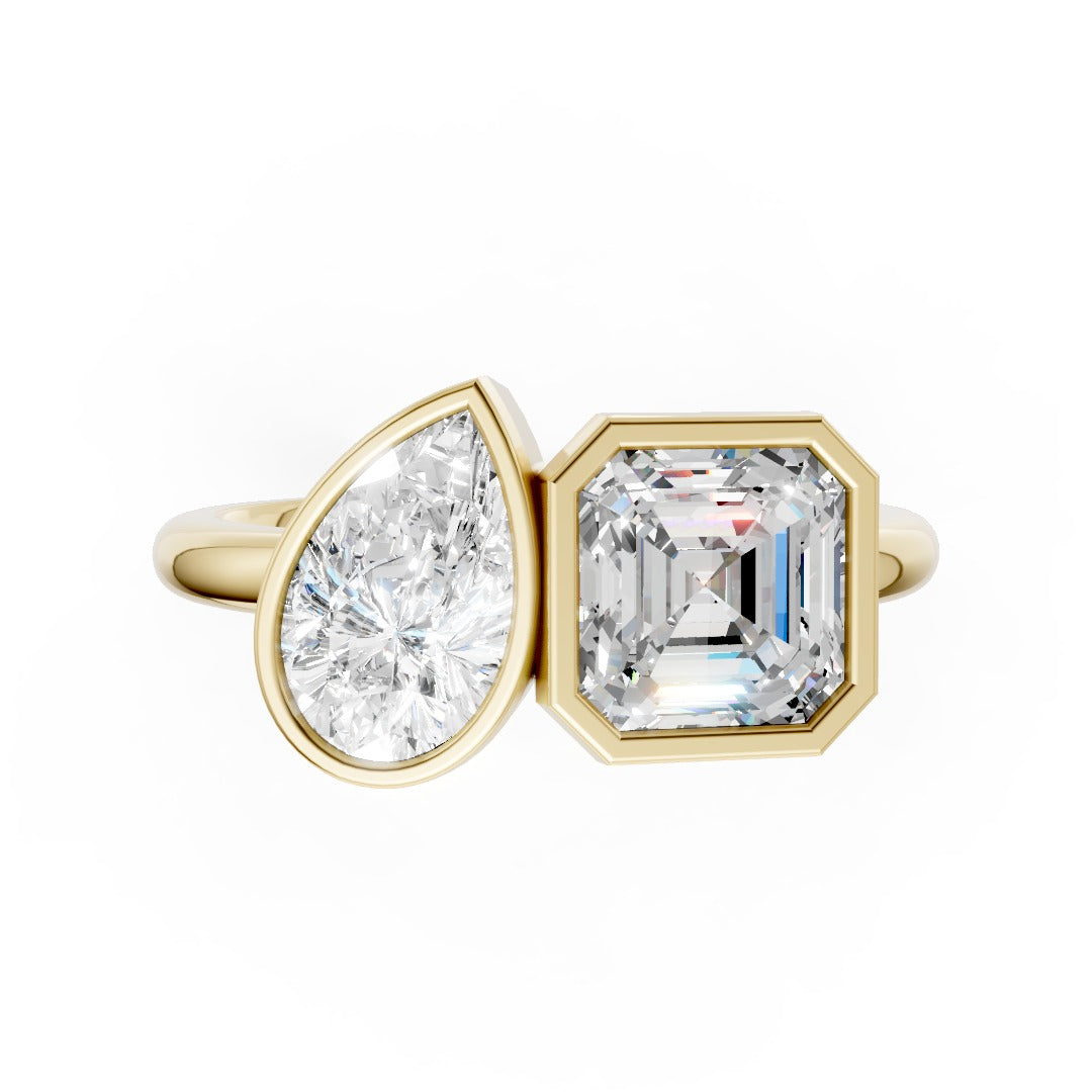 Toi at Moi Bezel Set Pear and Asscher Cut Diamond Anniversary Ring