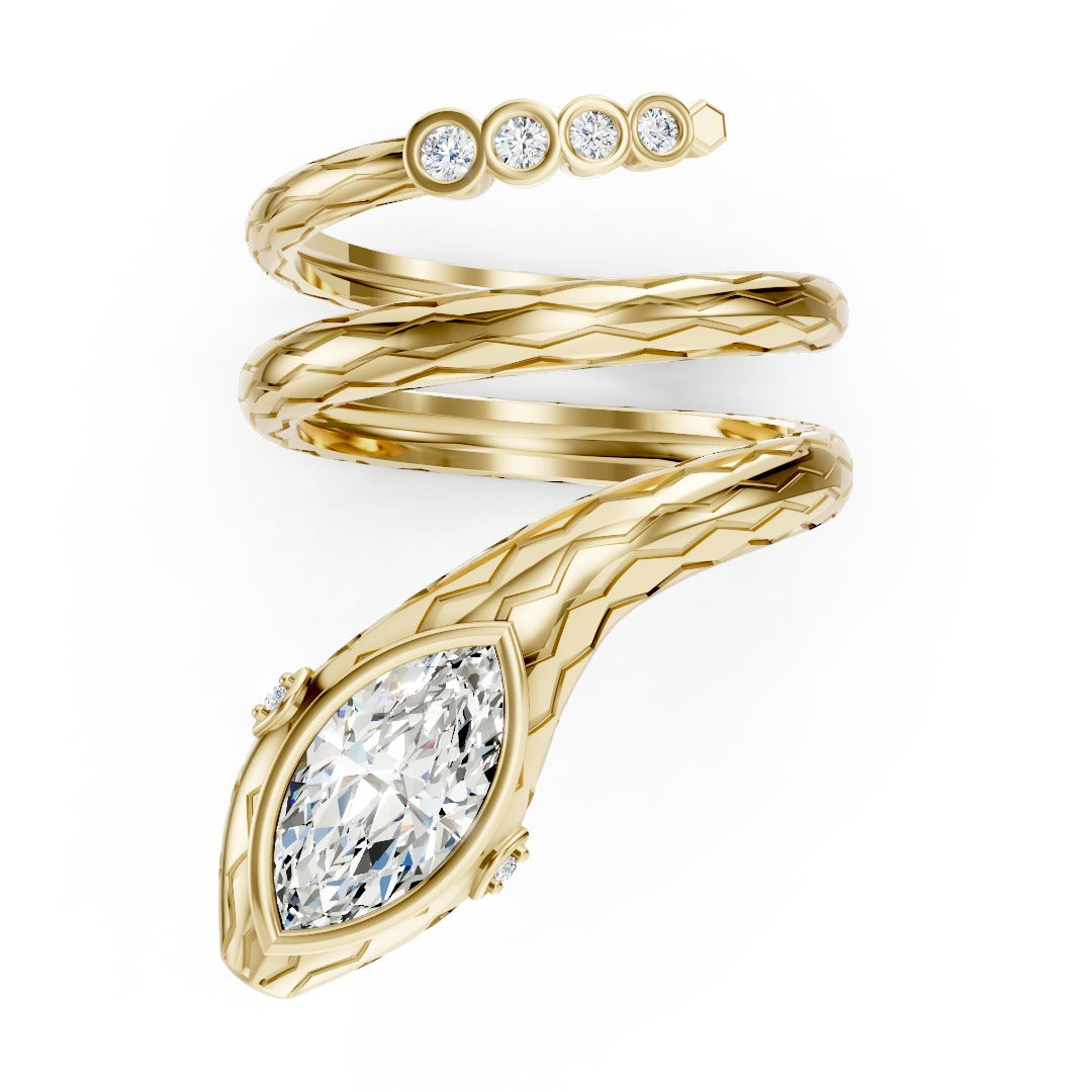 Marquise And Round Diamond Snake Wrap Adjustable Ring