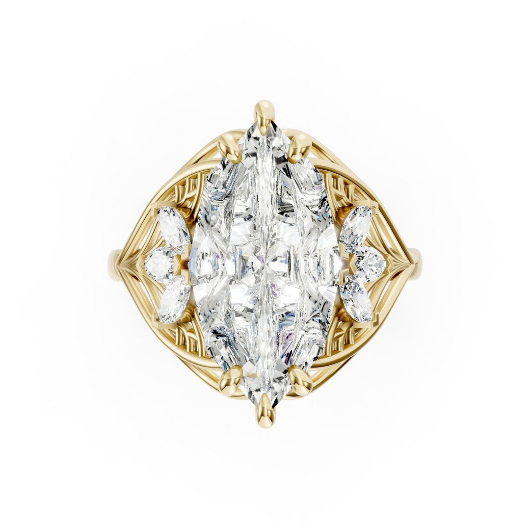 Marquise Lab Diamond Floral Engagement Ring