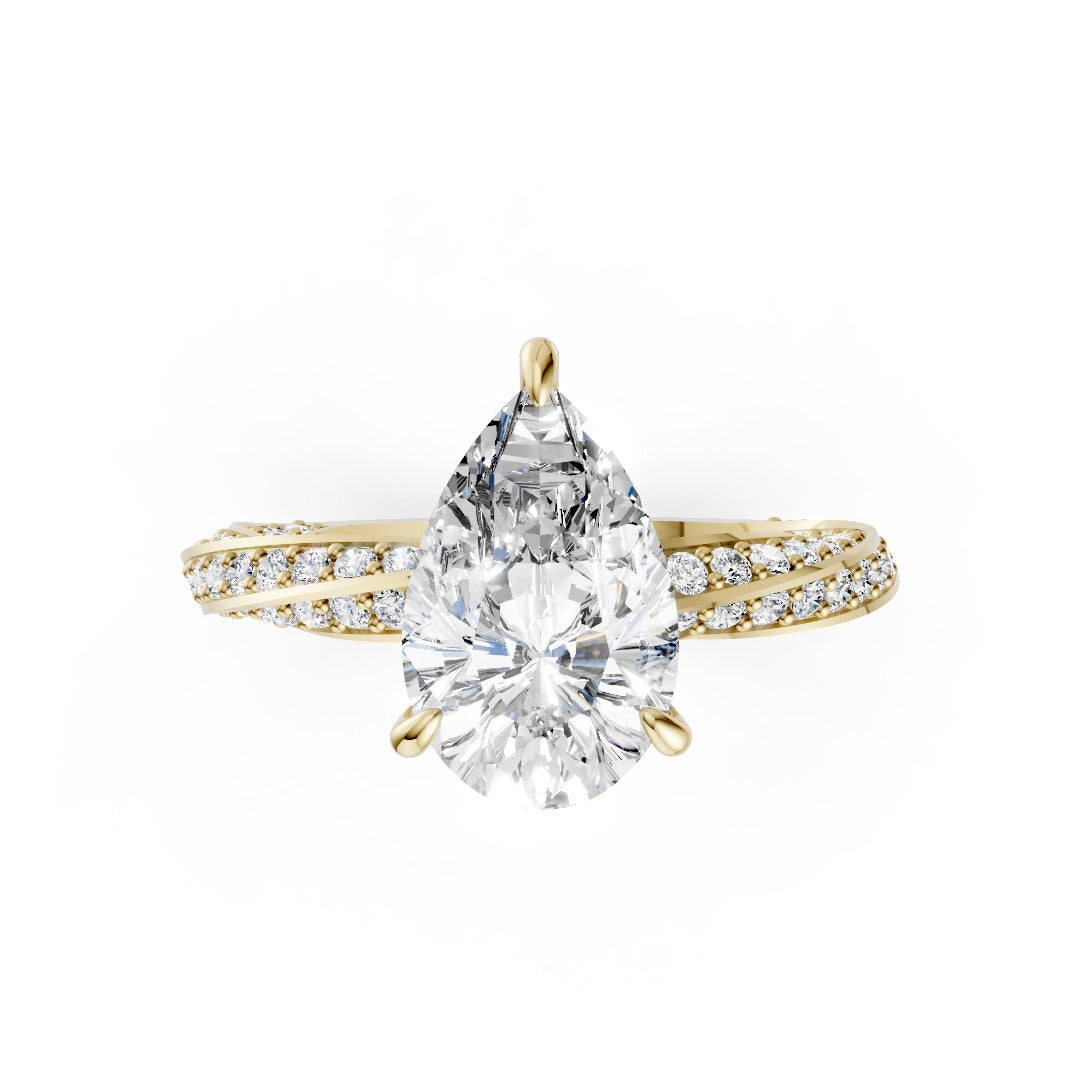 Hidden Halo Pear Cut With Double Row Twisted Ring