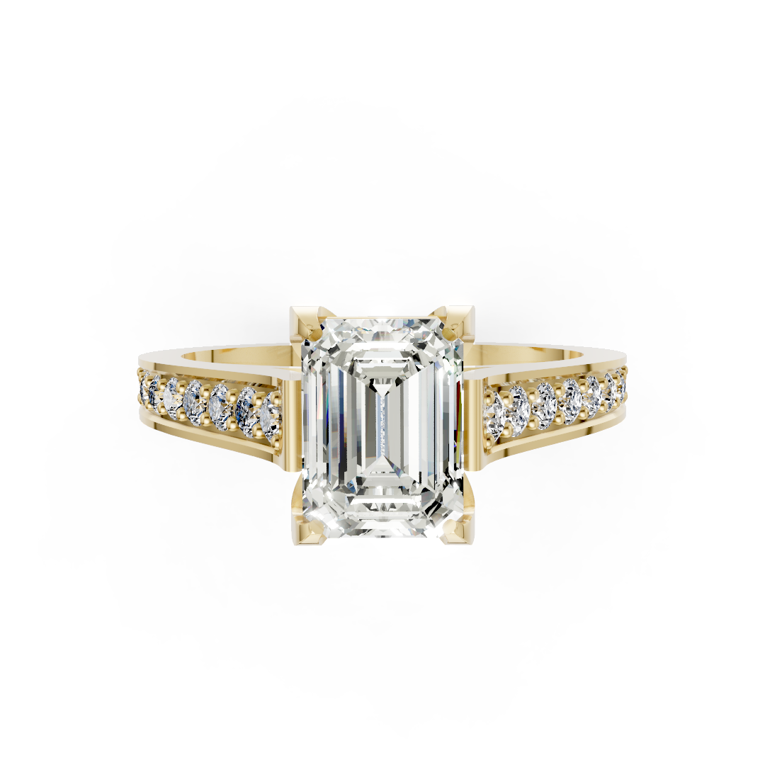 Emerald Cut Diamond with Pavé Bridge Hidden Halo Ring