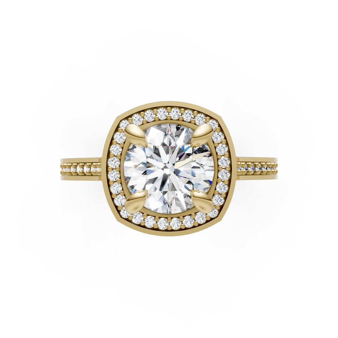 Round Diamond Halo Pave Engagement Ring
