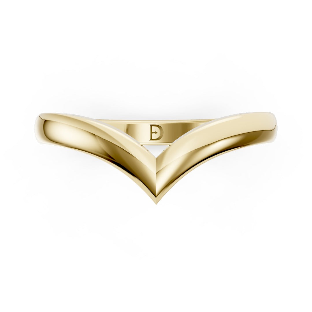 Unisex Classic V-Shape Plain Gold Wedding Band
