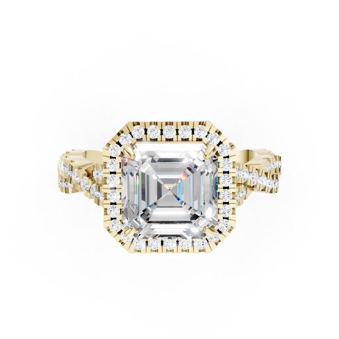 Asscher Cut Diamond Halo with Twisted Pave Ring