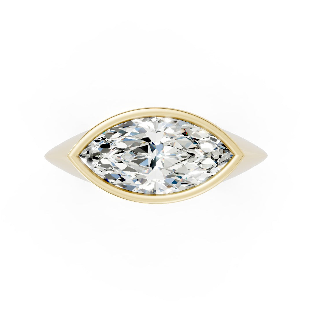Marquise Diamond Bezel Set Solitaire Signet Style Ring