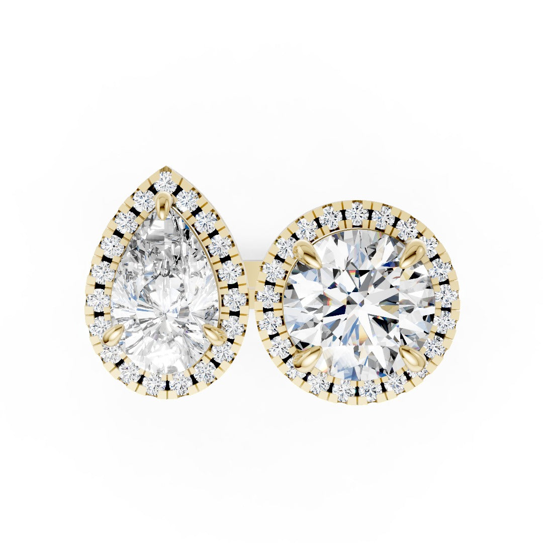 You And Me Pear And Round Diamond Cathedral Shank Ring