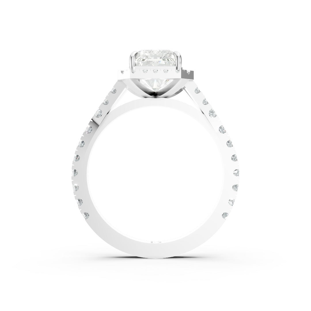 Radiant Cut Halo & V-Split Shank Pavé Diamond Ring