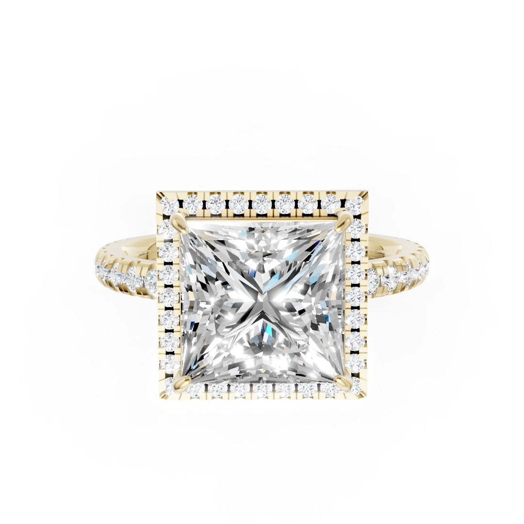 Lab Grown Princess Diamond Halo Engagement Ring With Pave Set Band