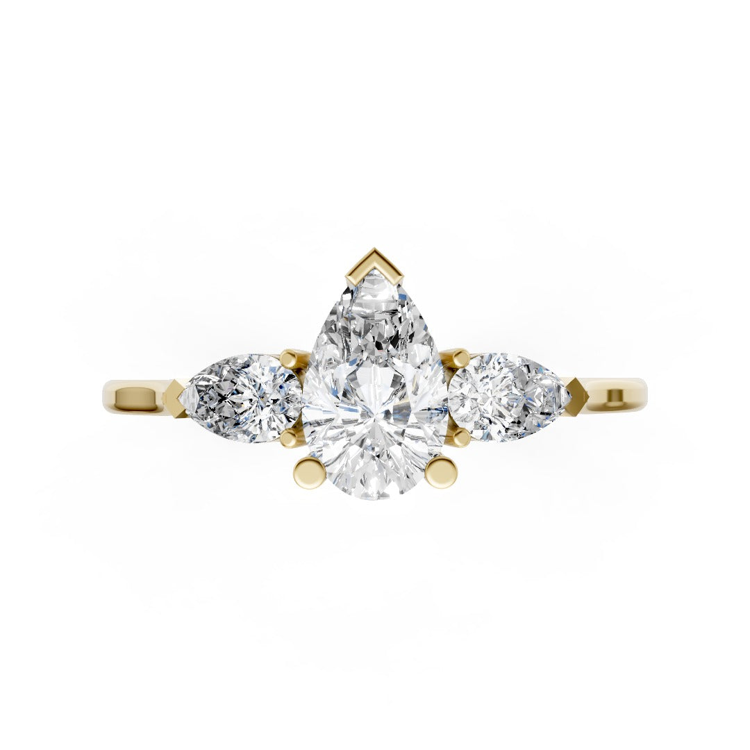 Pear Cut Three Stone Lab Diamond Engagement Ring