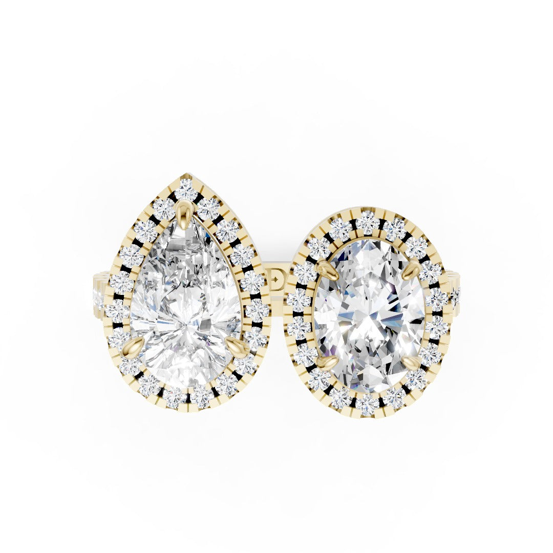 You And Me Pear And Oval Diamond Cathedral Shank Ring