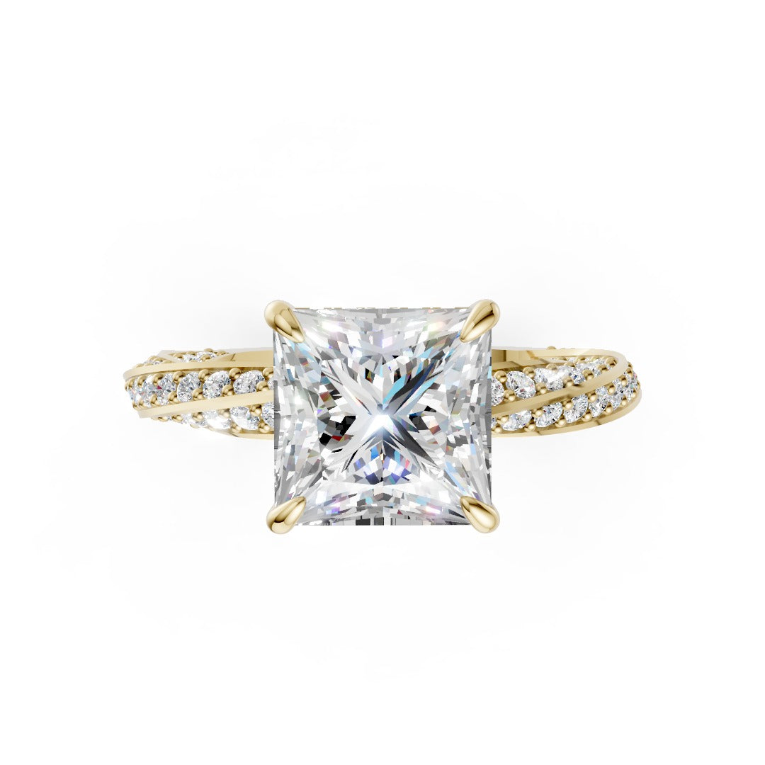 Hidden Halo Princess Cut With Double Row Twisted Ring
