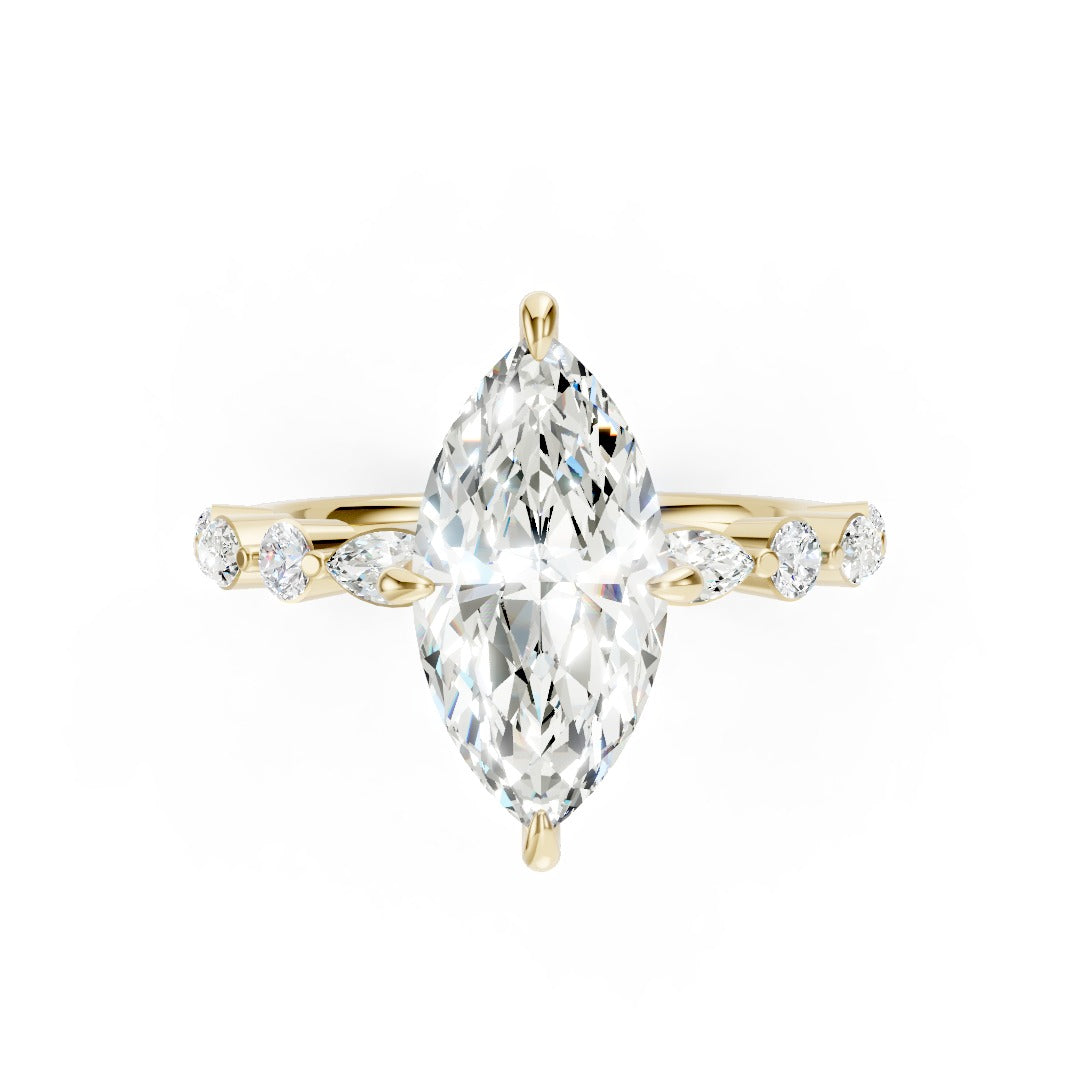 Marquise Cut Diamond Alternating Round And Marquise Engagement Ring