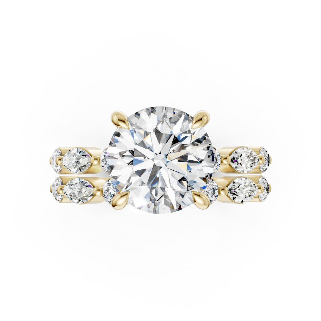 Round Lab Diamond Marquise Accent Hidden Halo Bridal Ring Set