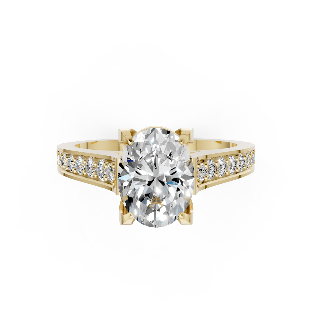 Oval Cut Diamond with Pavé Bridge Hidden Halo Ring