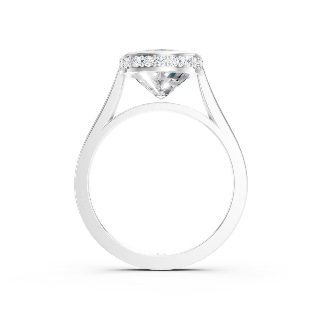 Bezel Set Cushion Brilliant Solitaire Diamond Hidden Halo Engagement Ring
