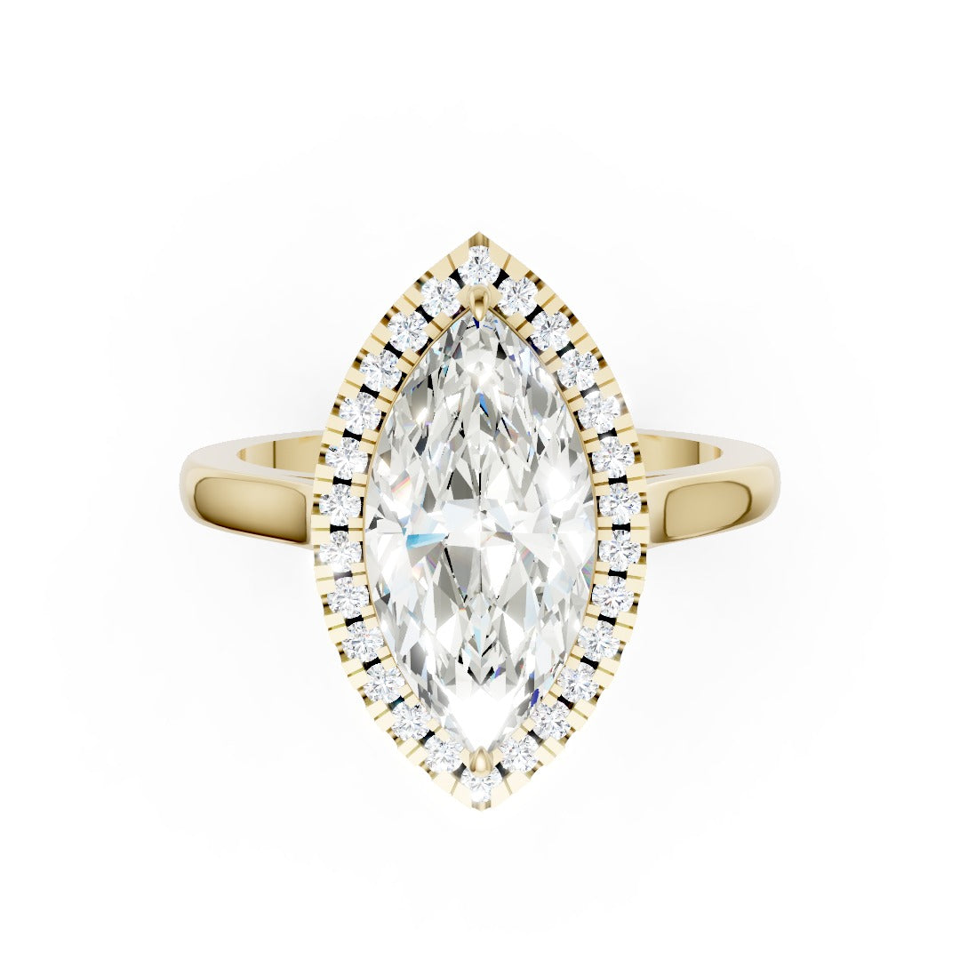Marquise Brilliant Cut Halo Diamond Cathedral Shank Ring